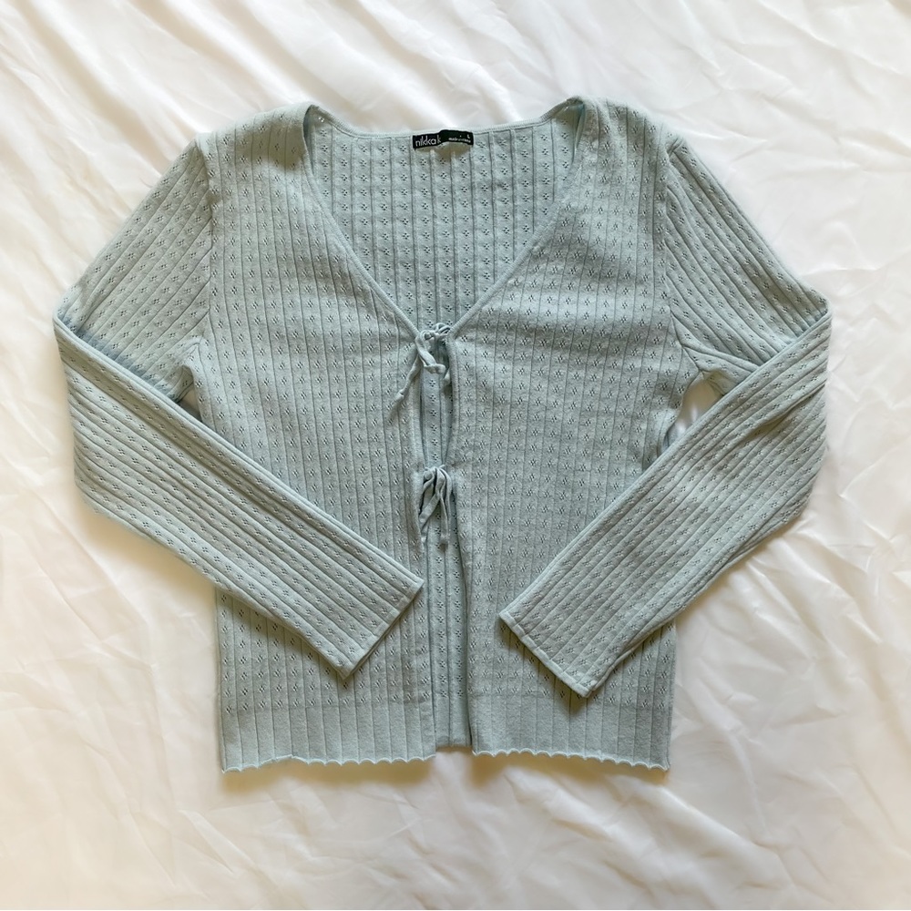 Pointelle Tie Front Cardigan Top